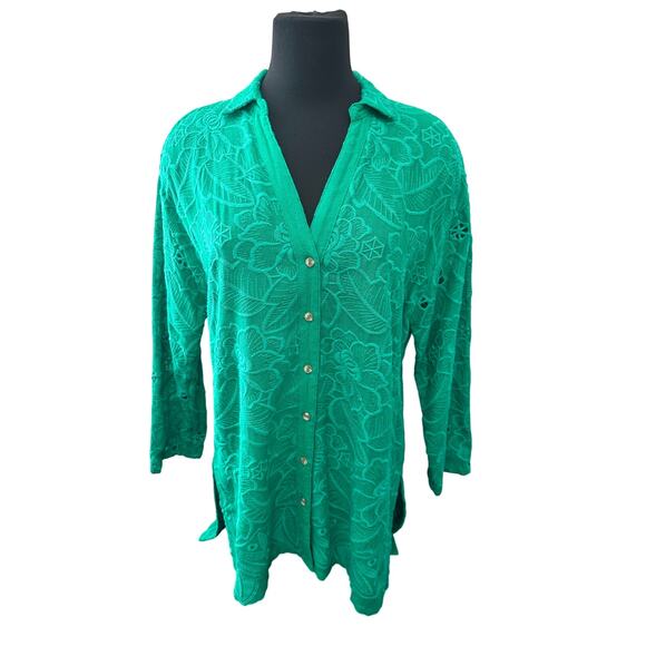 ANTHROPOLOGIE | Akemi + Kin Green Sheer Lace Button Front Top Blouse | Small - Picture 3 of 7